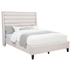 Leslie Beige Upholstered Tufted Queen Wingback Platform Bed - Ornate Home