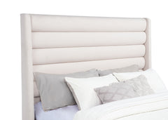 Leslie Beige Upholstered Tufted Queen Wingback Platform Bed - Ornate Home