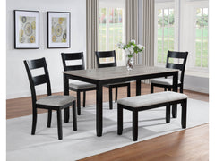 Lester Light Grey 6-Piece Dining Set w/ Bench - Ornate Home
