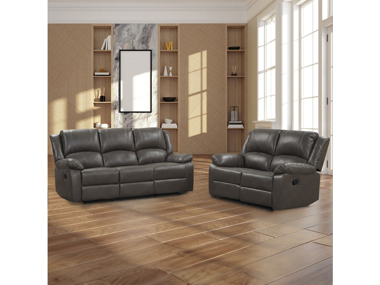 Letha Gray PU Leather Sofa & Loveseat - Ornate Home