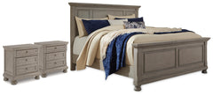 Lettner Light Gray California King Panel Bed and 2 Nightstands - Ornate Home