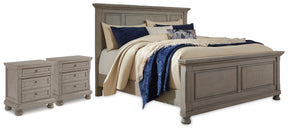Lettner Light Gray California King Panel Bed and 2 Nightstands - Ornate Home