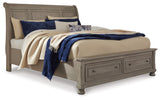 Lettner Light Gray California King Sleigh Bed with 2 Storage Drawers (Online Special Price) - Ornate Home