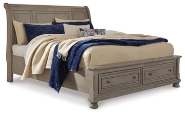 Lettner Light Gray California King Sleigh Bed with 2 Storage Drawers - Ornate Home