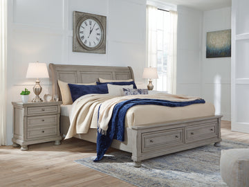 Lettner Light Gray California King Sleigh Bed with 2 Storage Drawers - Ornate Home