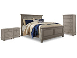 Lettner Light Gray King Panel Bed, Chest and 2 Nightstands - Ornate Home