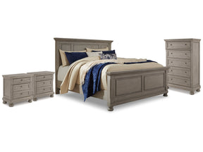 Lettner Light Gray King Panel Bed, Chest and 2 Nightstands - Ornate Home