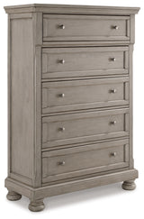 Lettner Light Gray King Panel Bed, Chest and 2 Nightstands - Ornate Home
