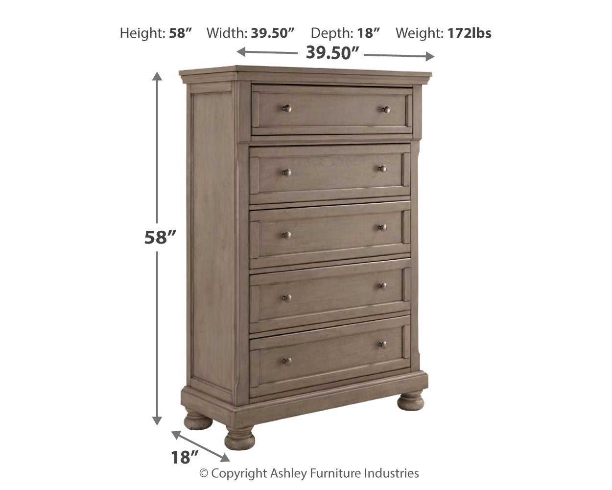Lettner Light Gray King Panel Bed, Chest and 2 Nightstands - Ornate Home