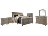 Lettner Light Gray King Panel Bedroom Set with Dresser, Mirror, Chest and 2 Nightstands (Online Special Price) - Ornate Home