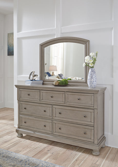 Lettner Light Gray King Panel Bedroom Set with Dresser, Mirror, Chest and 2 Nightstands - Ornate Home