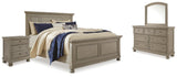 Lettner Light Gray King Panel Bedroom Set with Dresser, Mirror and 2 Nightstands - Ornate Home