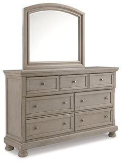 Lettner Light Gray King Panel Bedroom Set with Dresser, Mirror and 2 Nightstands - Ornate Home