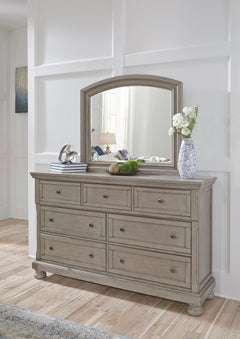 Lettner Light Gray King Panel Bedroom Set with Dresser, Mirror and 2 Nightstands - Ornate Home