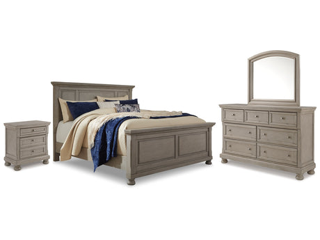 Lettner Light Gray King Panel Bedroom Set with Dresser, Mirror and Nightstand - Ornate Home