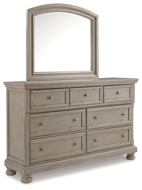 Lettner Light Gray King Panel Bedroom Set with Dresser, Mirror and Nightstand - Ornate Home