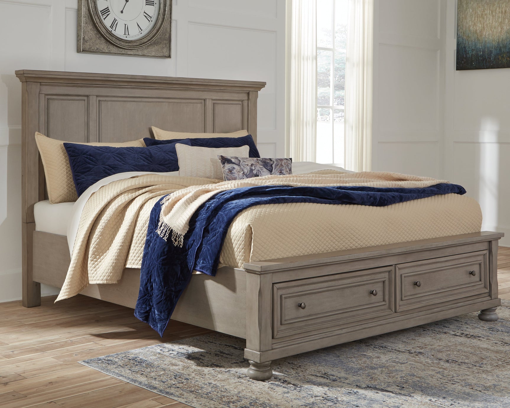 Lettner Light Gray Queen Panel Storage Bed (Online Special Price) - Ornate Home