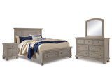 Lettner Light Gray Queen Panel Storage Bedroom Set with Dresser, Mirror and Nightstand (Online Special Price) - Ornate Home