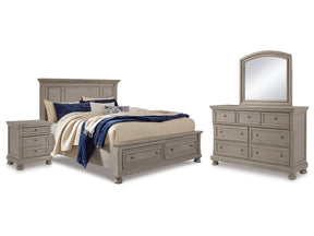 Lettner Light Gray Queen Panel Storage Bedroom Set with Dresser, Mirror and Nightstand (Online Special Price) - Ornate Home