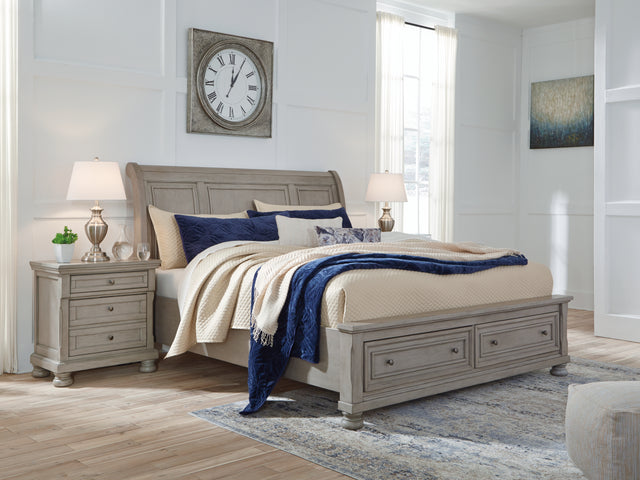 Lettner Light Gray Queen Sleigh Bed with 2 Storage Drawers (Online Special Price) - Ornate Home