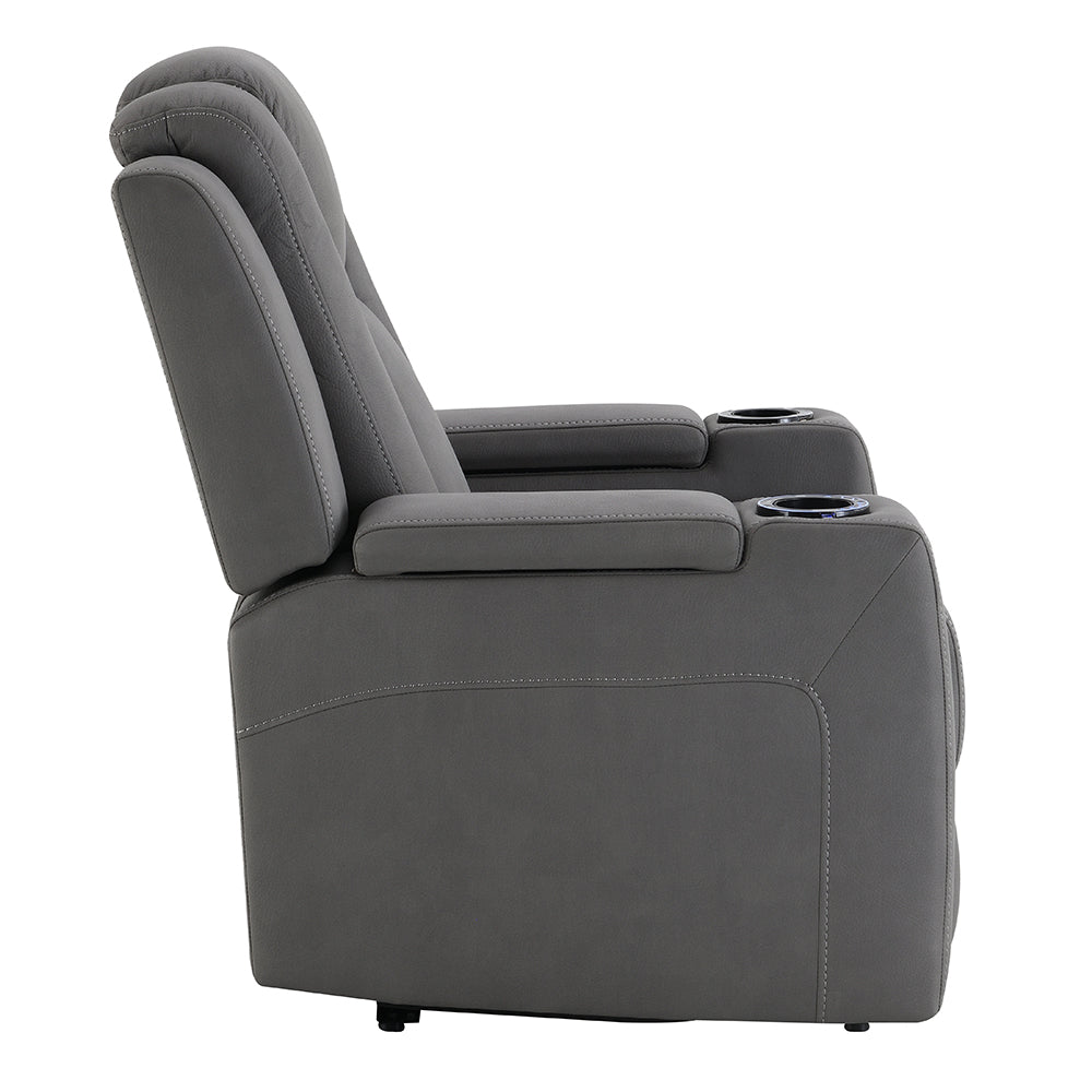 Leuco Gray Power Motion Recliner w/Cup Holder, Control, LED & Power Headrest - Ornate Home
