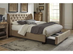Levi Tufted Footboard Storage Bed in Toast Linen (88"W) - Ornate Home