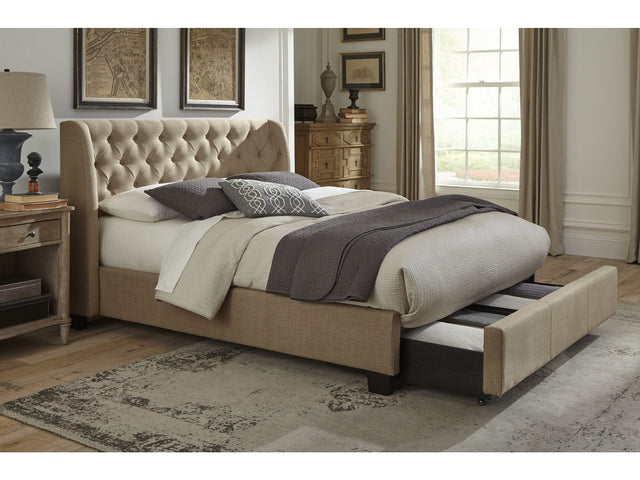 Levi Tufted Footboard Storage Bed in Toast Linen - Ornate Home