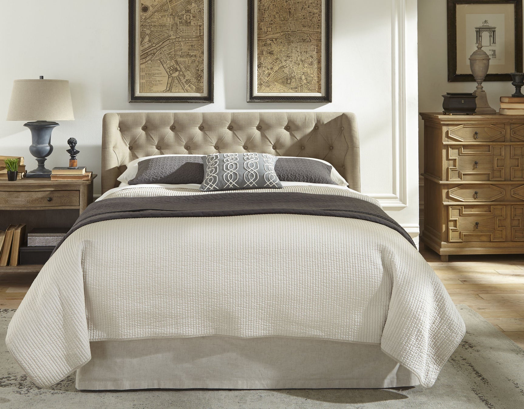 Levi Tufted Platform Bed in Toast Linen - Ornate Home