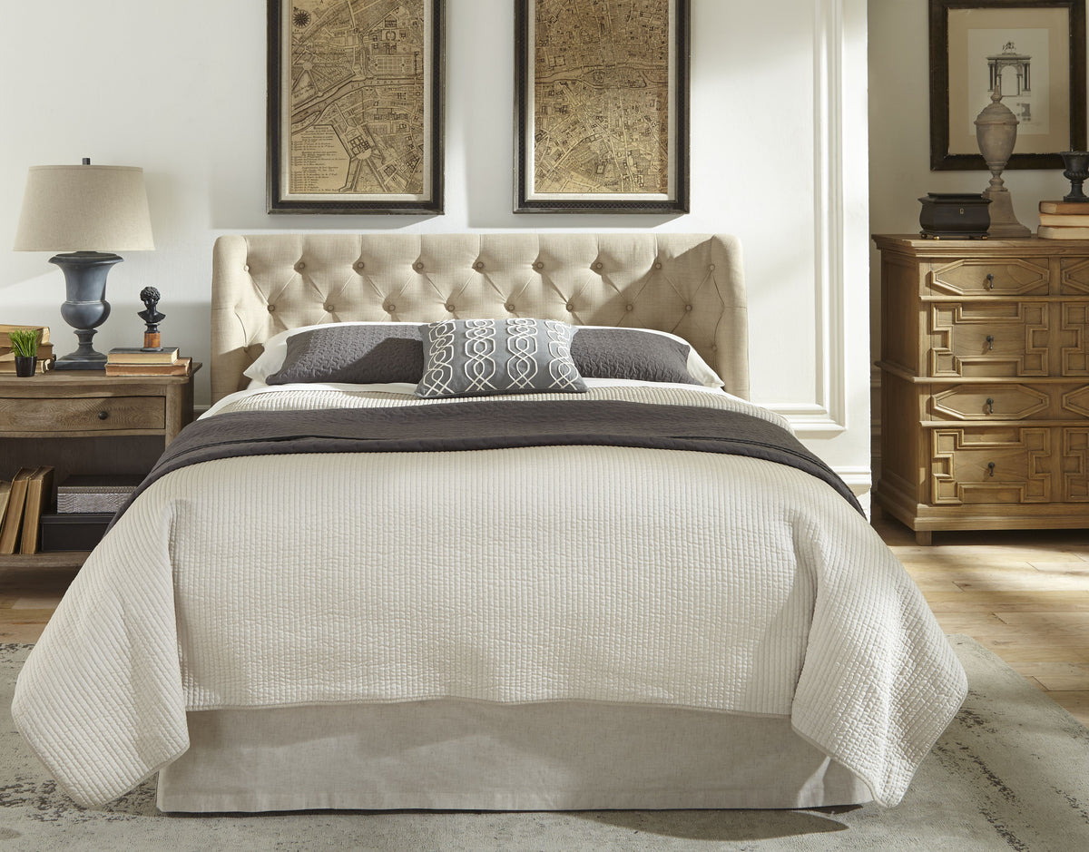 Levi Wingback Upholstered Headboard in Toast Linen - Ornate Home