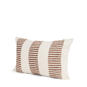 Levon Cream/Orange 13x21 Lumbar Plush Dashed Stripes Decorative Pillow Cover with Down Filler