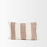 Levon Cream/Orange 13x21 Lumbar Plush Dashed Stripes Decorative Pillow Cover with Down Filler