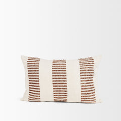 Levon Cream/Orange 13x21 Lumbar Plush Dashed Stripes Decorative Pillow Cover with Down Filler - Ornate Home