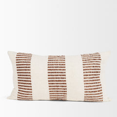 Levon Cream/Orange 14x26 Lumbar Plush Dashed Stripes Decorative Pillow Cover with Down Filler