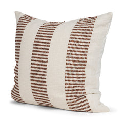 Levon Cream/Orange 22x22 Plush Dashed Stripes Decorative Pillow Cover with Down Filler - Ornate Home