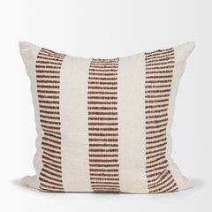 Levon Cream/Orange 22x22 Plush Dashed Stripes Pillow Cover with Non-Allergen Filler - Ornate Home