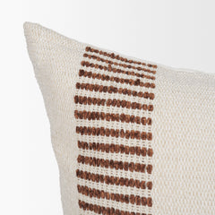 Levon Cream/Orange 22x22 Plush Dashed Stripes Pillow Cover with Non-Allergen Filler - Ornate Home