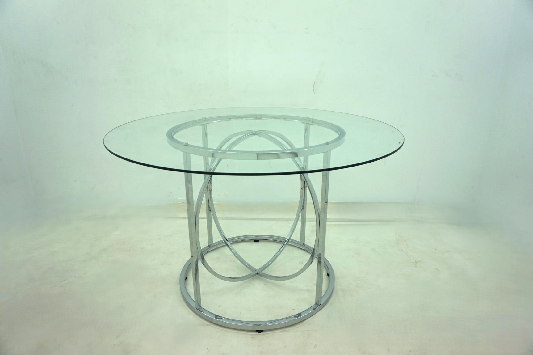 Levy Chrome 48-inch Round Glass Top Dining Table - Ornate Home