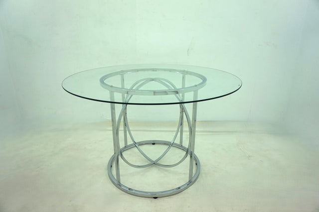 Levy Chrome 48-inch Round Glass Top Dining Table - Ornate Home