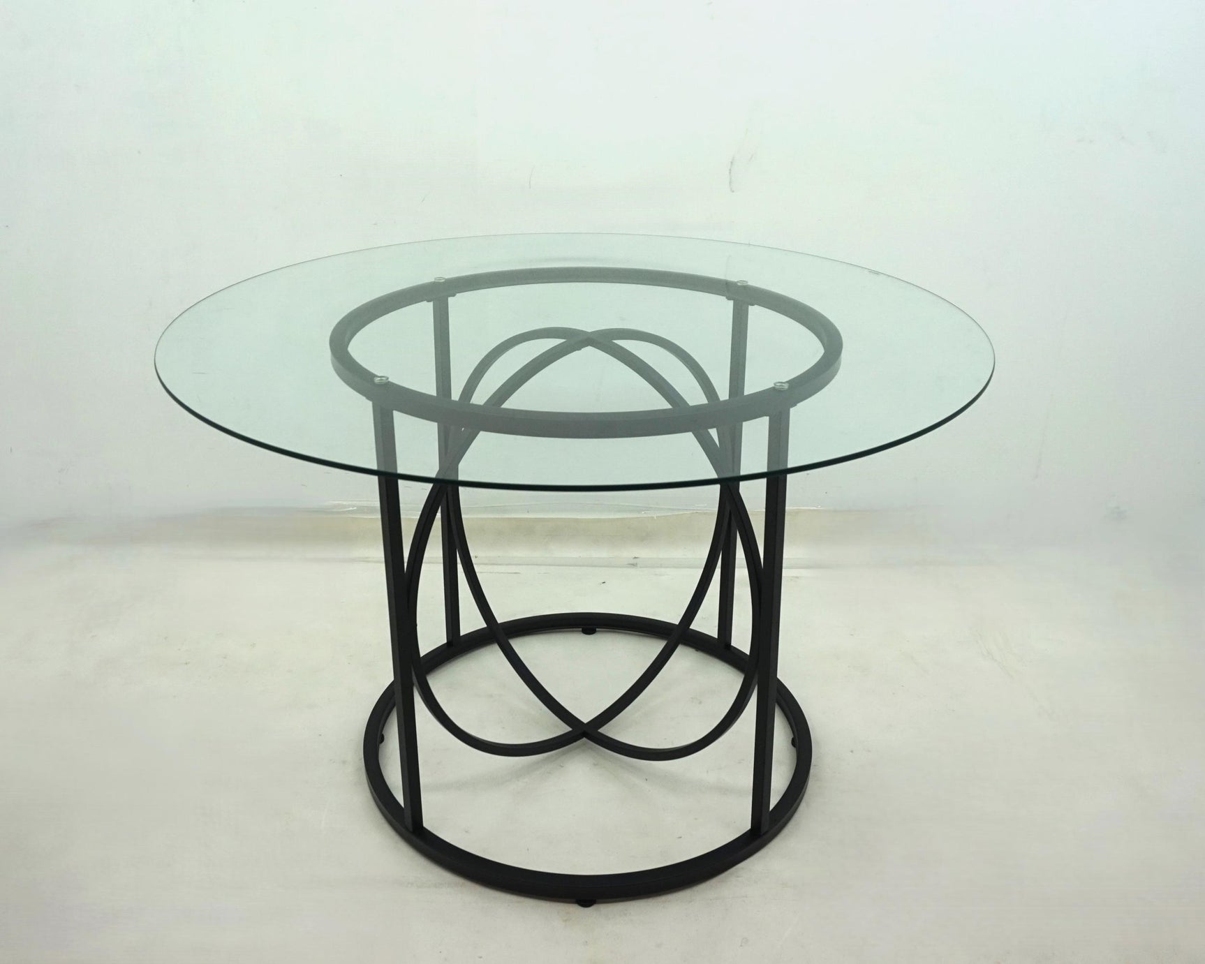 Levy Matte Black 48-inch Round Glass Top Dining Table - Ornate Home