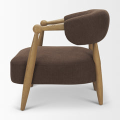 Lewis Mocha/Brown Fabric Wood Open Back Accent Chair