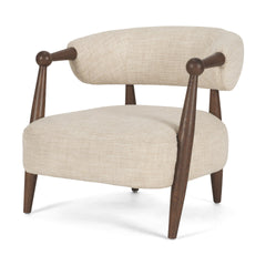 Lewis Oatmeal/Brown Fabric Wood Open Back Accent Chair - Ornate Home