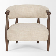 Lewis Oatmeal/Brown Fabric Wood Open Back Accent Chair - Ornate Home