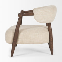 Lewis Oatmeal/Brown Fabric Wood Open Back Accent Chair - Ornate Home
