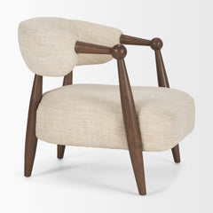 Lewis Oatmeal/Brown Fabric Wood Open Back Accent Chair - Ornate Home