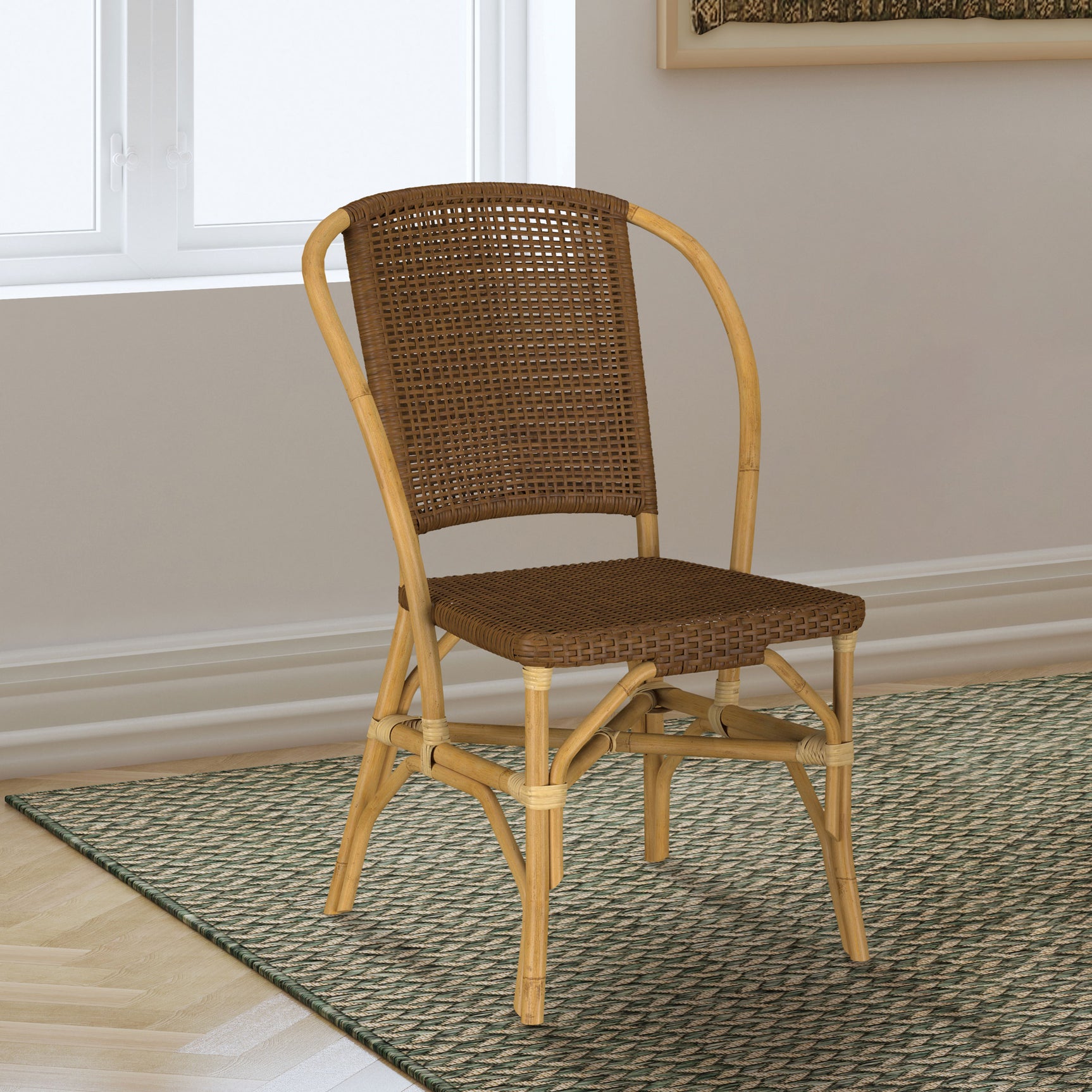 Lexley Brown Woven Rattan Dining Side Chair (Set of 2) - Ornate Home