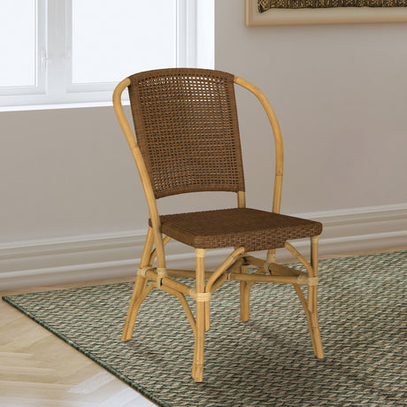 Lexley Brown Woven Rattan Dining Side Chair (Set of 2) - Ornate Home