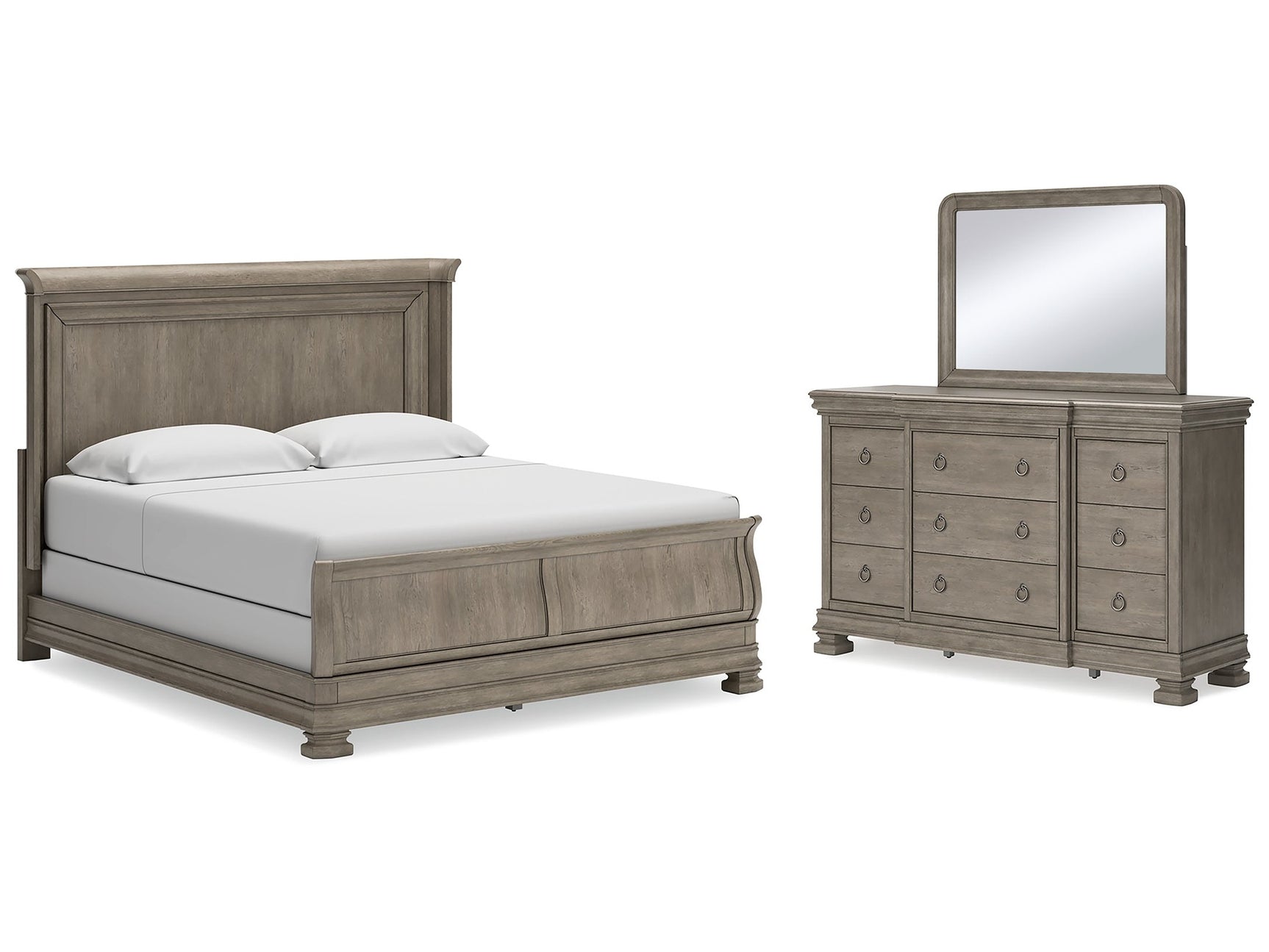 Lexorne California King Sleigh Bedroom Set with Dresser and Mirror - Ornate Home