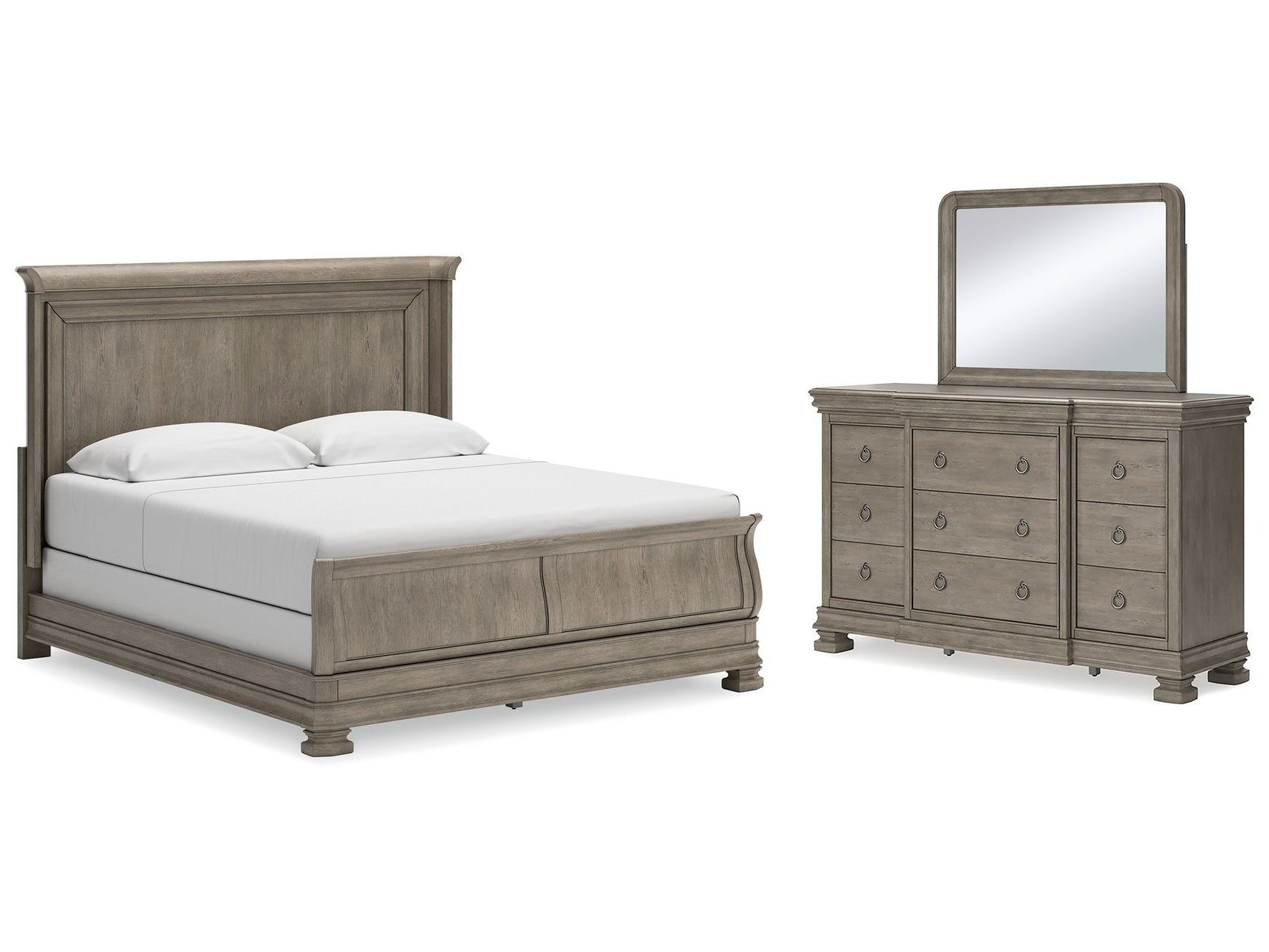 Lexorne King Sleigh Bedroom Set with Dresser and Mirror - Ornate Home