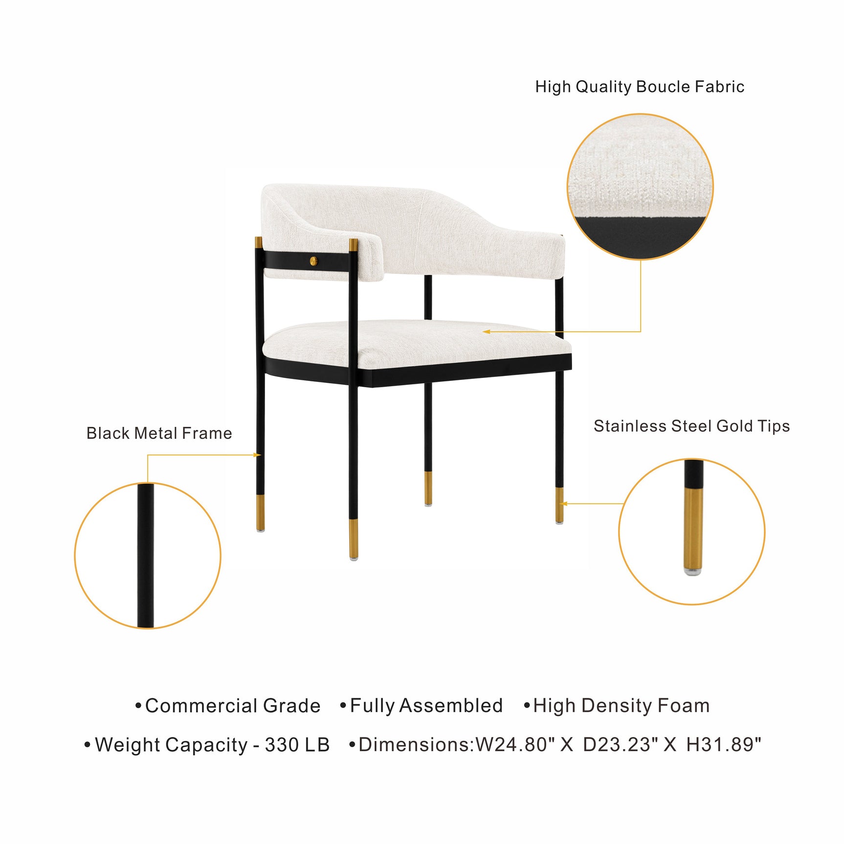 Lia Dining Armchair in Cream (set of 2) - Ornate Home