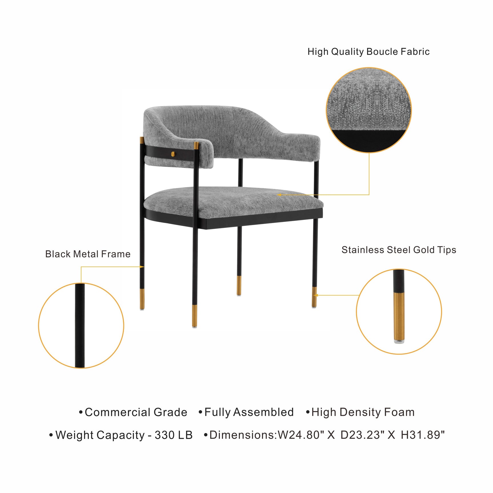 Lia Dining Armchair in Grey (set of 2) - Ornate Home